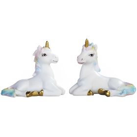 2-PC Lucite Unicorn with Rainbow Mane 3.5"W Figurine Set Home Decor Gift